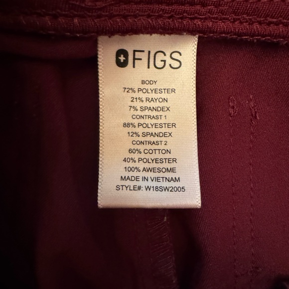 2 Pairs of Figs Zamora Jogger Scrub Pants, Burgundy, XS - Picture 6 of 8